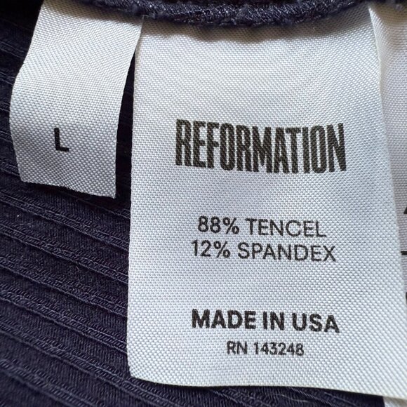 Reformation Size Large Navy Blue Ribbed Knit Mock Neck Short Sleeve Mini Dress - Picture 9 of 12